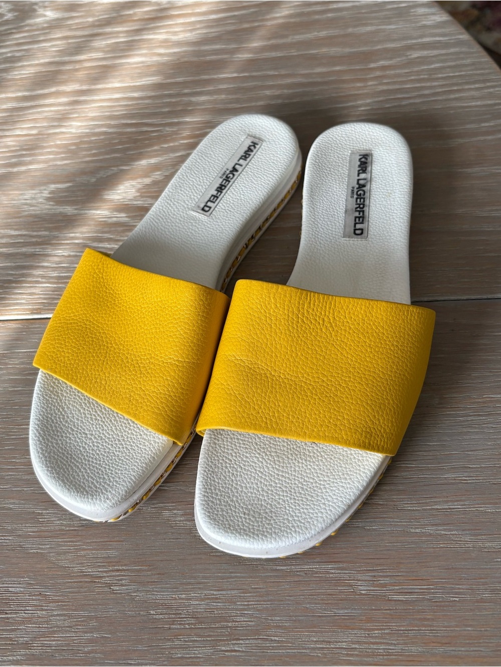 Karl Lagerfeld Yellow Leather Slide Sandals